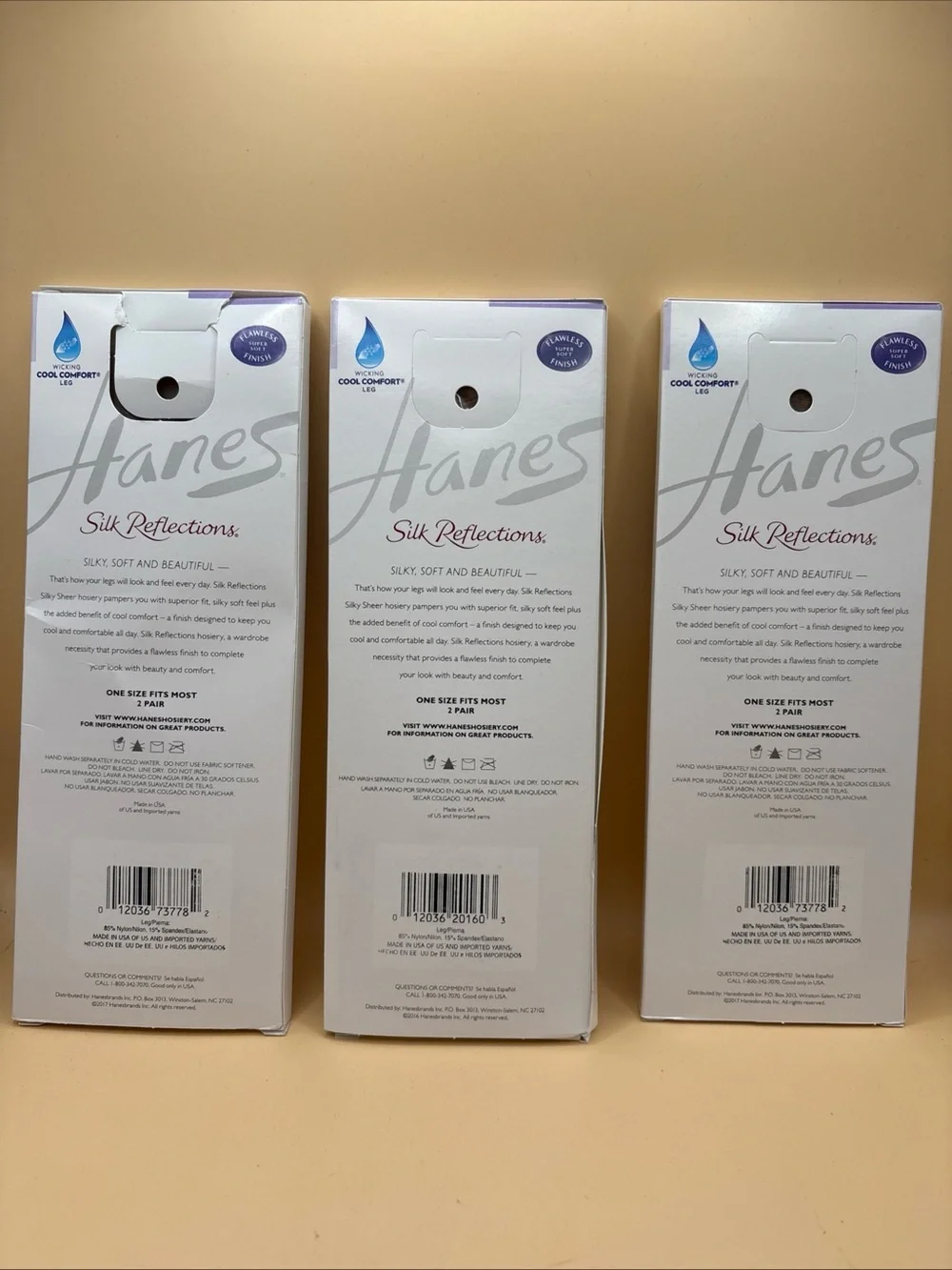 3X VTG NOS 2 Pk Hanes #775 Silk Reflections Silky Sheer Knee High Natural Nylons
